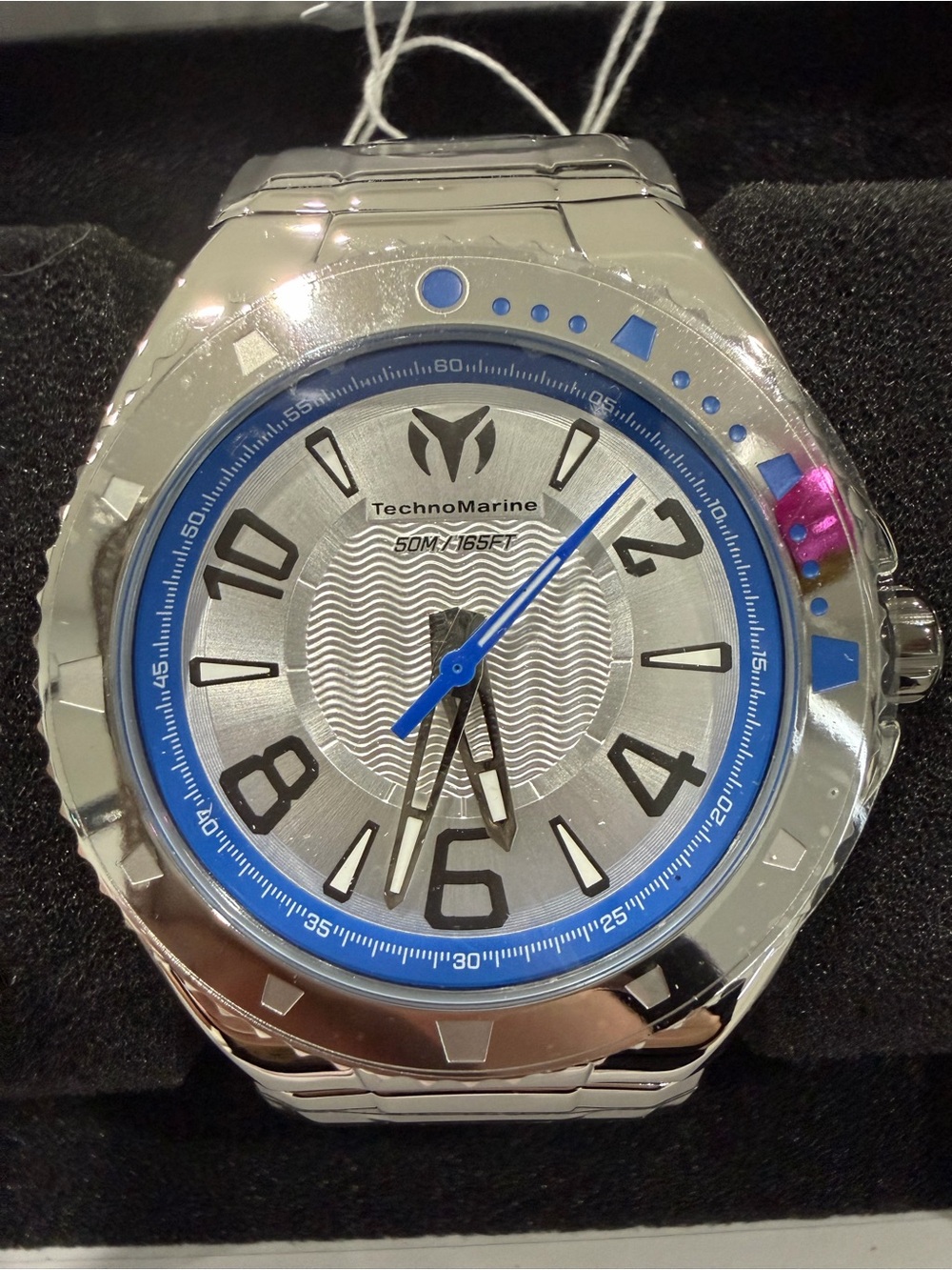 Technomarine Silver and Blue Stainless Steel Watch with Blue Accents